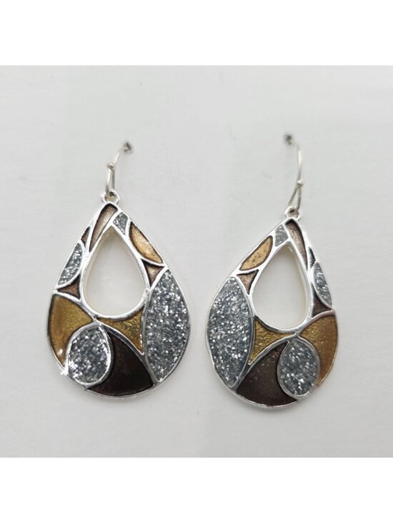 Kim Rogers Jewelry - Kim Rogers Drop Earrings Silver-Tone Enamel Gold Bronze Open Tear Drop Shape